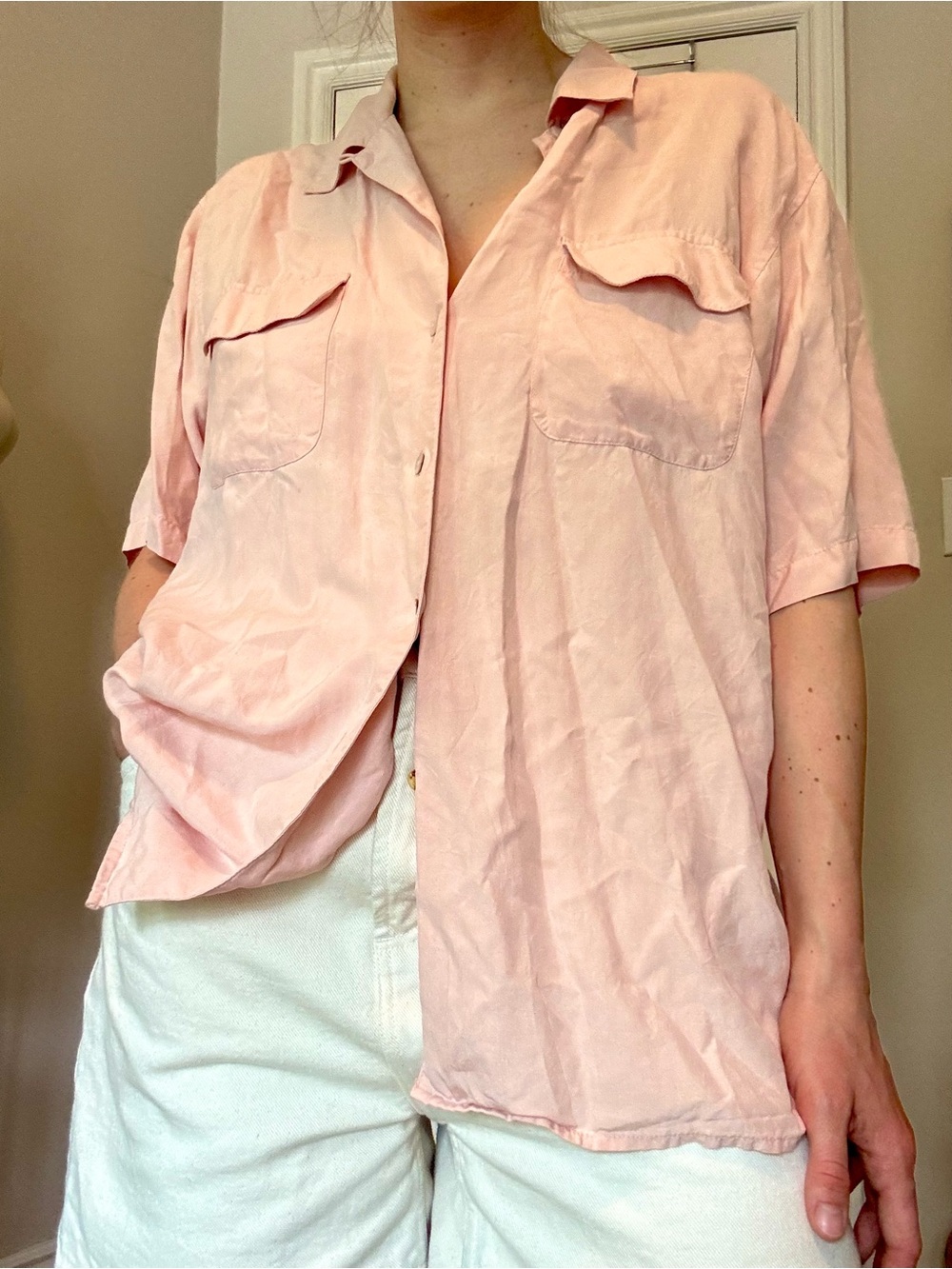 100% Silk Dusty Pink Oversized Button-Up Shirt